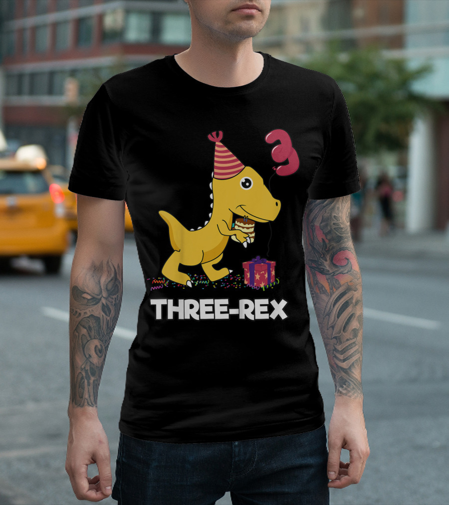 Three-Rex 3 Year Old Birthday Boy Dinosaur T-Shirt
