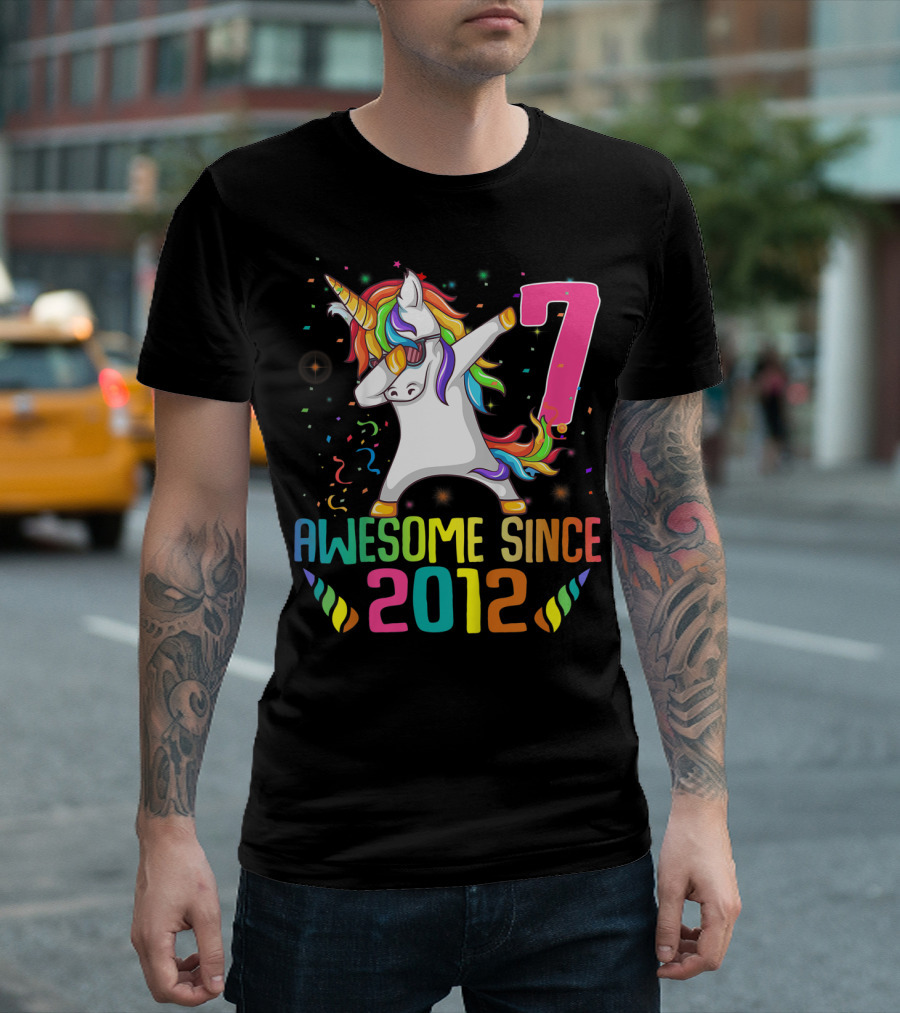 Awesome Since 2012 Unicorn Dabbing 7 Years Old Birthday T-Shirt