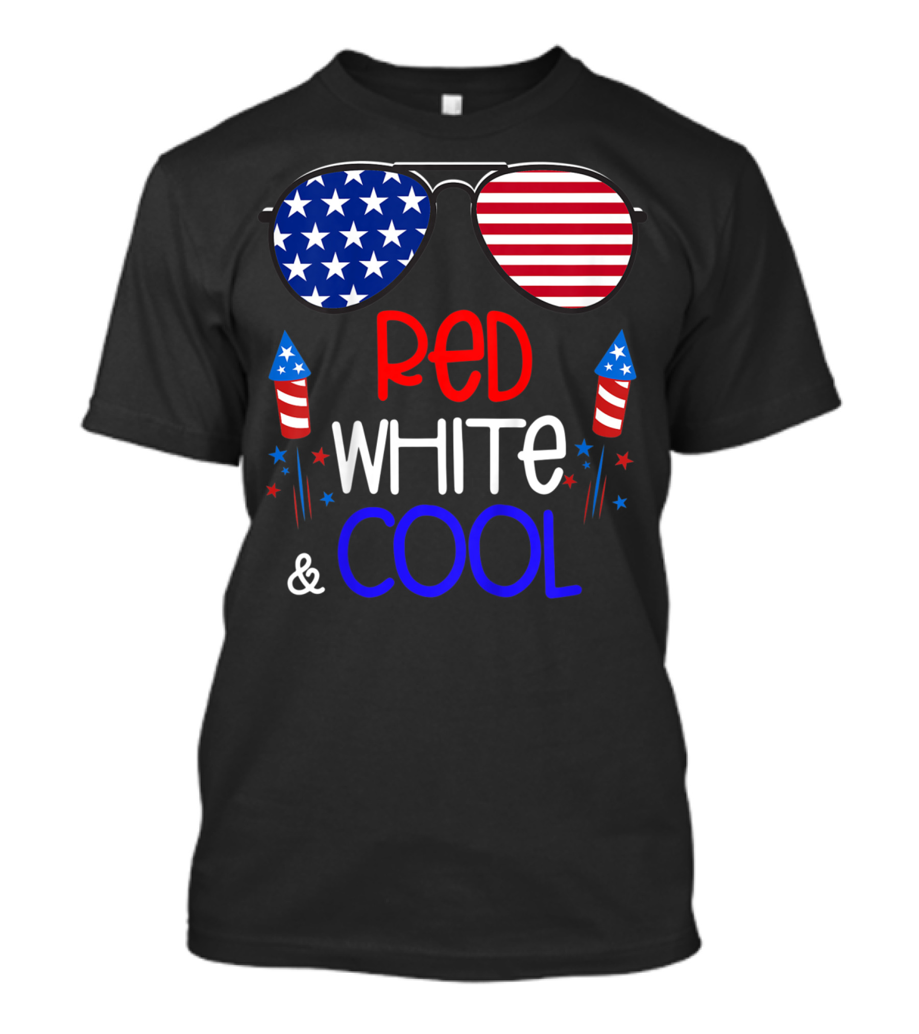 Red White And Cool Kids Boys 4th Of July Patriotic Sunglasses Fireworks T-Shirt