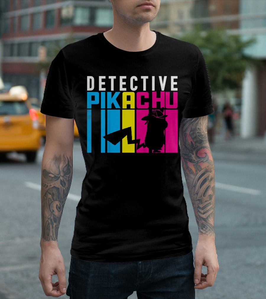 Detective Pikachu Silhouette Color Blocks Kids Pikachu T-Shirt