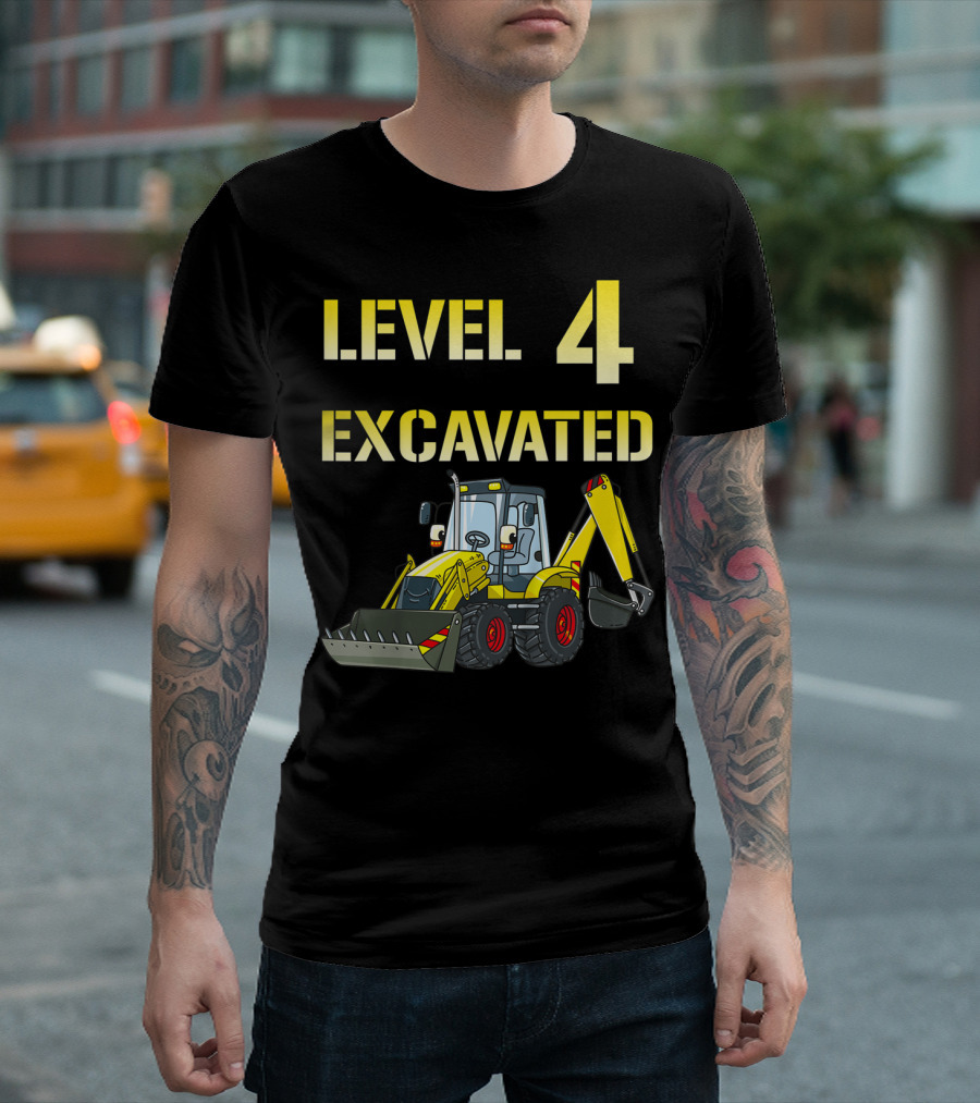 Level 4 Excavated Kids Excavator Birthday 4 Year Old Bday Boy T-Shirt