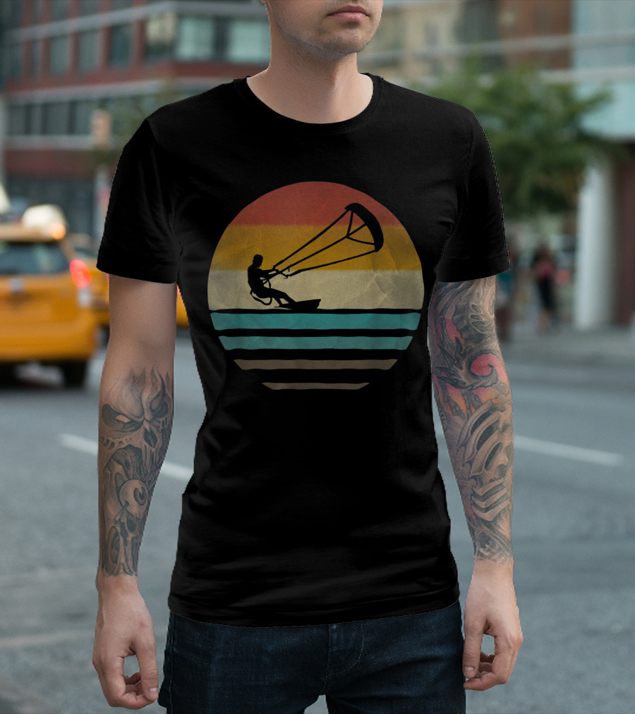 Kiteboarding Vintage Distre Sunset Retro Stripes T-Shirt
