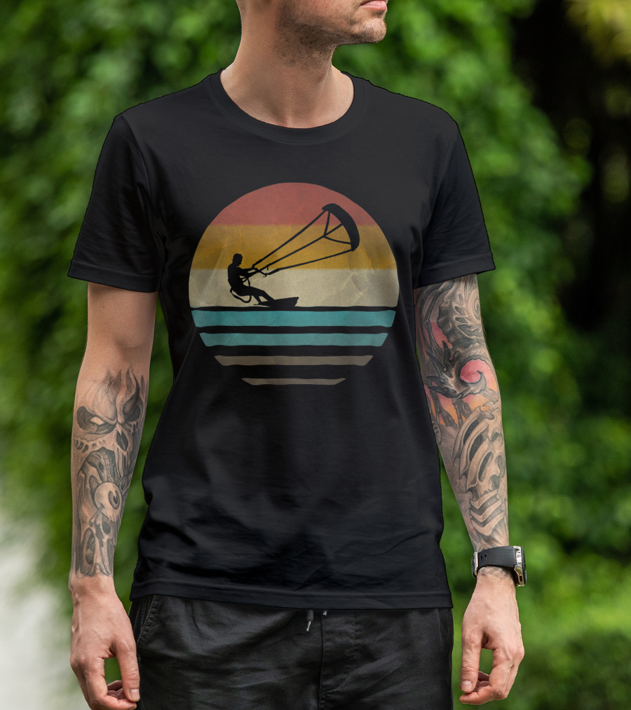 Kiteboarding Vintage Distre Sunset Retro Stripes T-Shirt