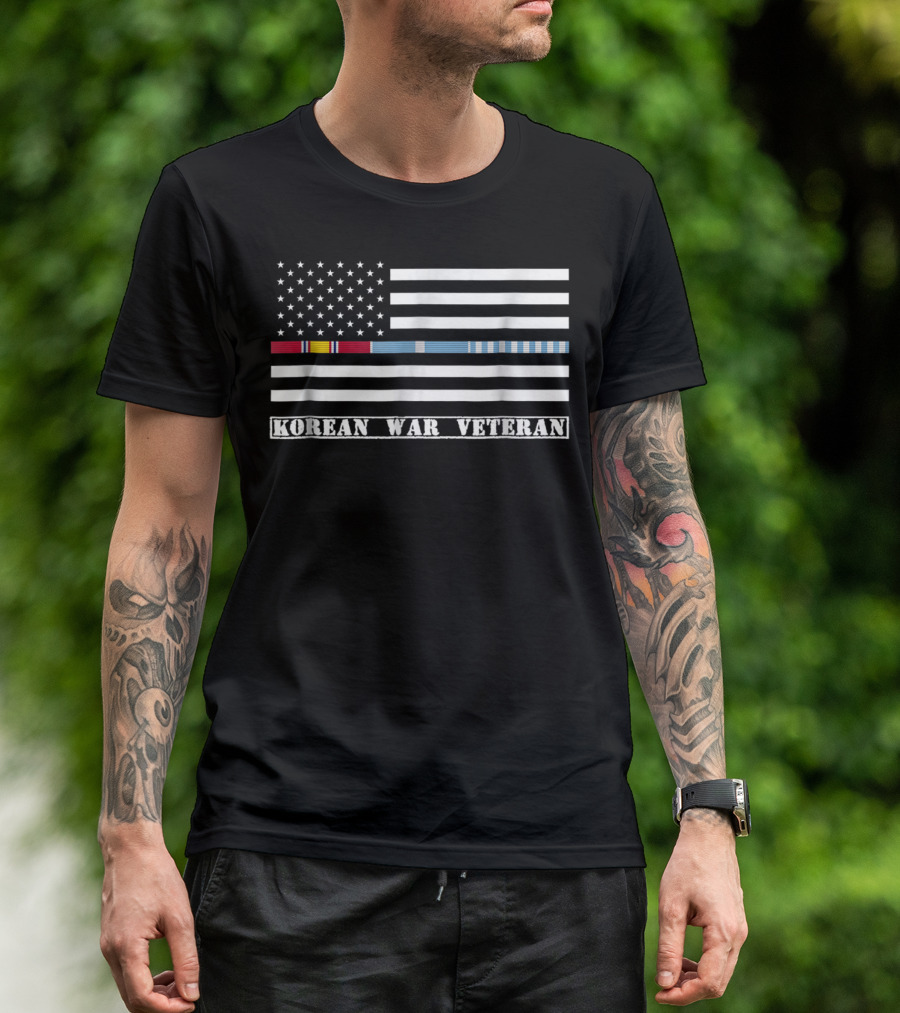 Korean War Veteran Thin Line American Flag T-Shirt