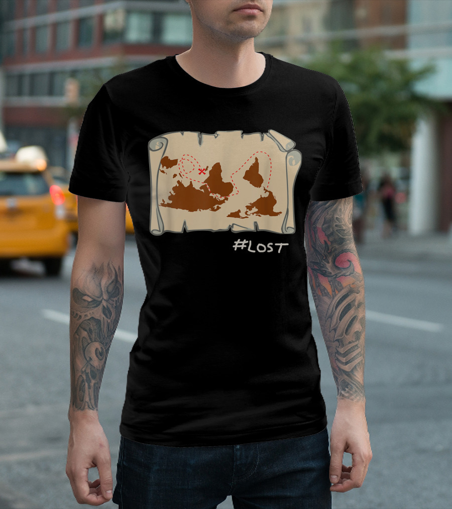 Upside Down Map With X Marks The Spot LOST T-Shirt