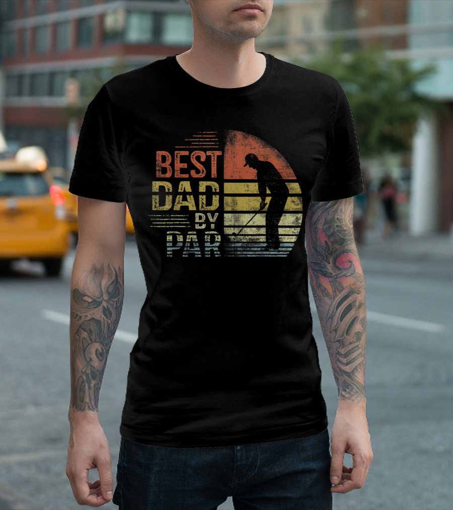 Father's Day Best Dad By Par Golf Silhouette Retro Stripe T-Shirt