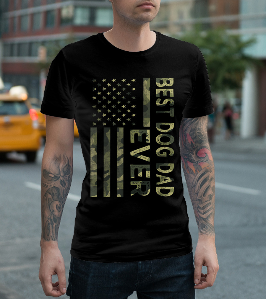 Best Dog Dad Ever Camo American Flag T-Shirt