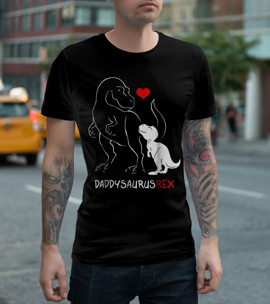 Daddysaurus Rex Dinosaur Heart Mens Daddy Saurus T-Shirt