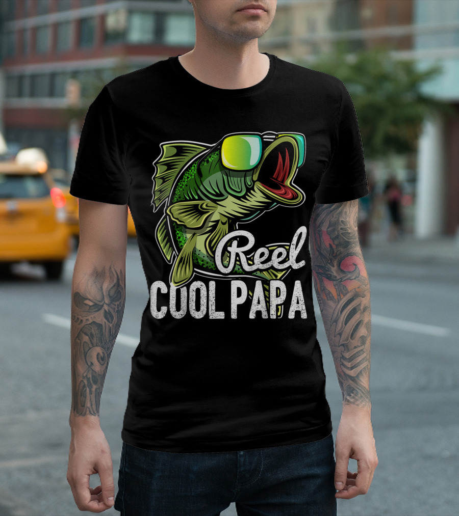 Mens Reel Cool Papa Fishing Sunglasses Father's T-Shirt