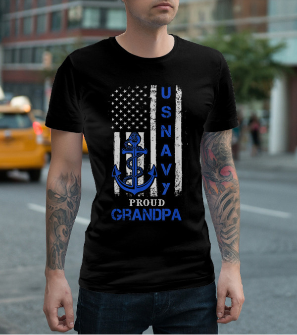 US Navy Flag Anchor Proud Grandpa T-Shirt