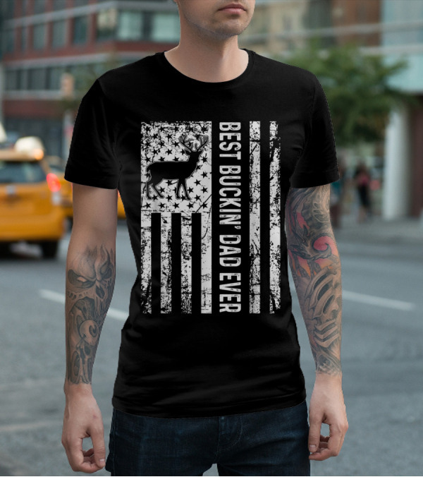 Mens USA Flag Best Buckin' Dad Ever Deer Hunting T-Shirt
