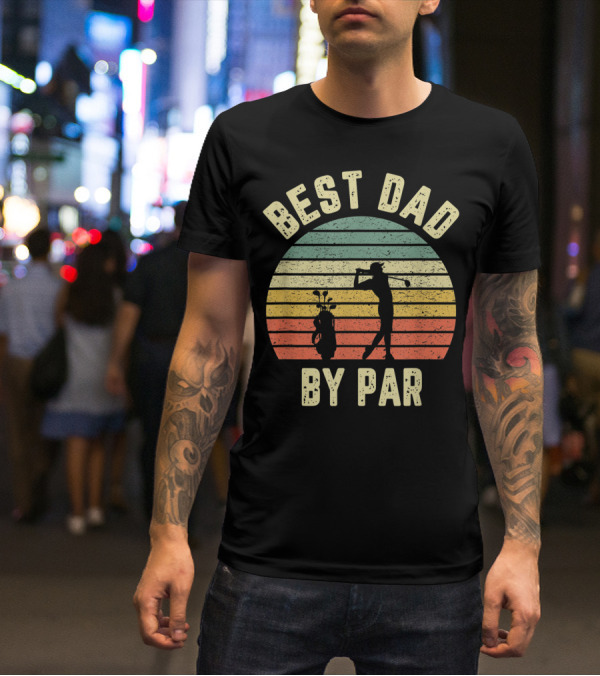 Vintage Mens Best Dad By Par Father's Day Golf Retro Sun T-Shirt