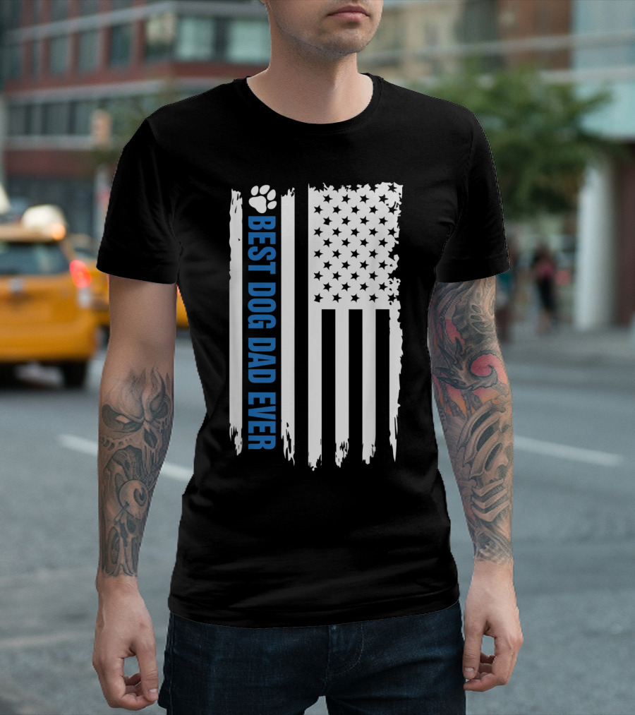 Best Dog Dad Ever Paw Print American Flag T-Shirt