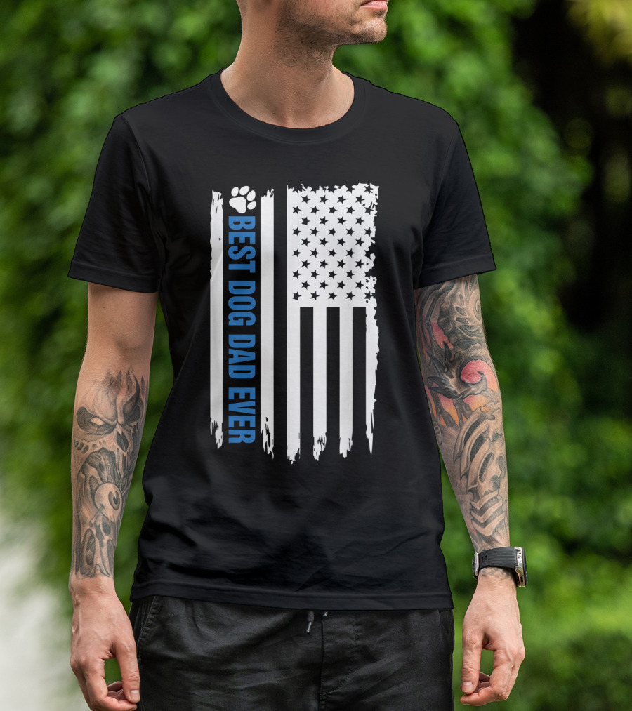 Best Dog Dad Ever Paw Print American Flag T-Shirt