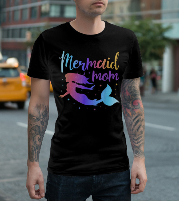 Mermaid Mom Rainbow Silhouette Birthday Party Matching T-Shirt
