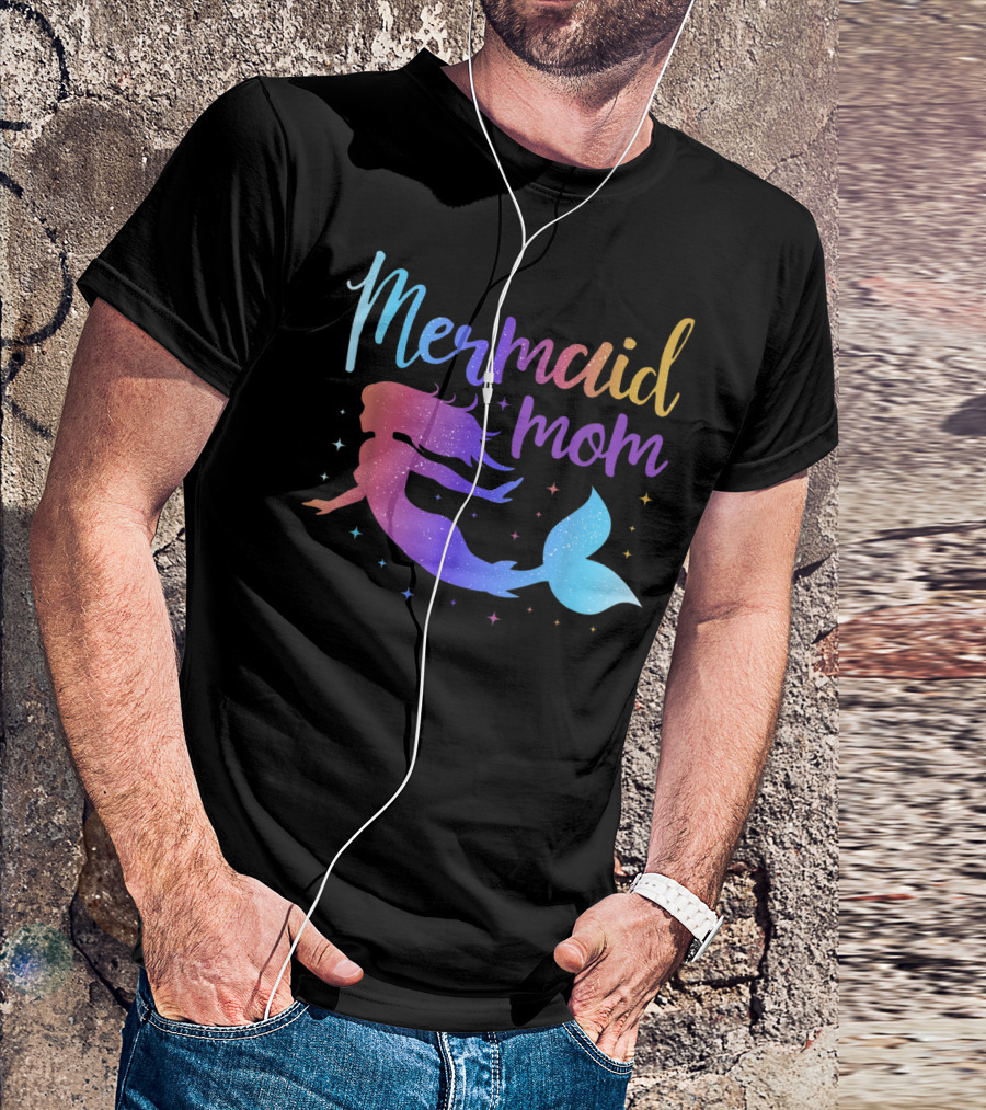Mermaid Mom Rainbow Silhouette Birthday Party Matching T-Shirt