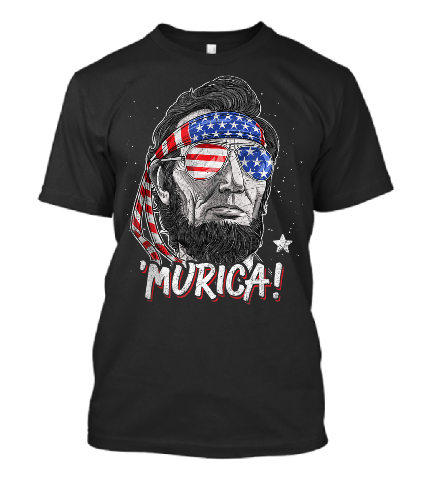 'Murica Abe Lincoln American Flag Bandana And Sunglasses 4th Of July T-Shirt
