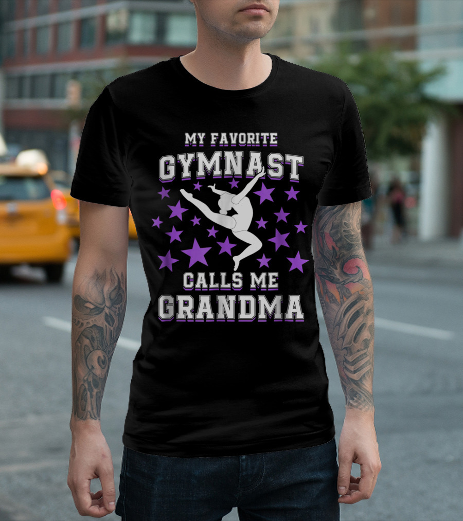My Favorite Gymnast Calls Me Grandma Gymnast Star Pattern Leaping T-Shirt