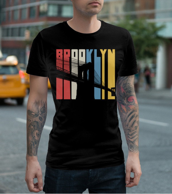 Brooklyn Bridge New York City Red Blue Yellow T-Shirt