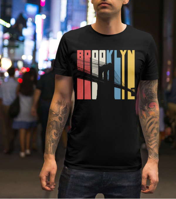 Brooklyn Bridge New York City Red Blue Yellow T-Shirt