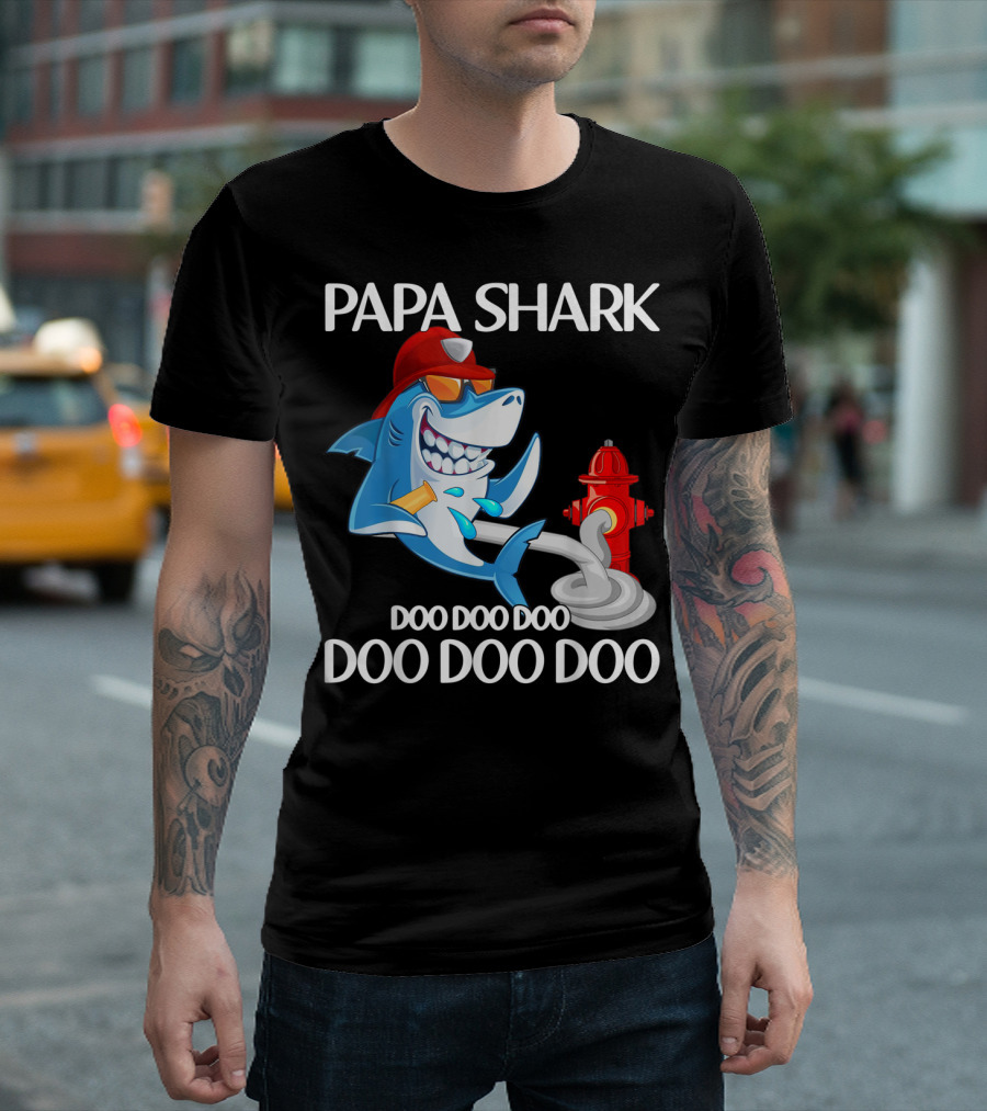 Papa Shark Doo Doo Doo Firefighter Father's Day Fun T-Shirt