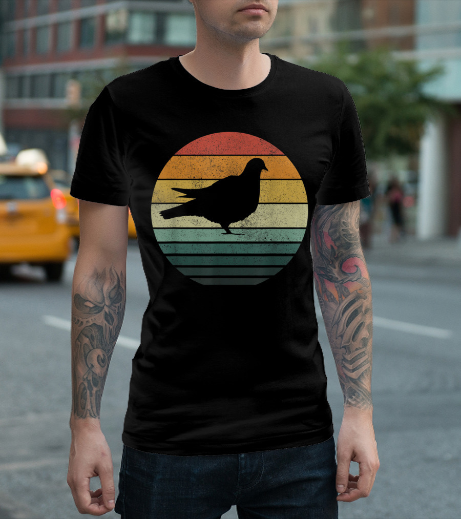 Pigeon Silhouette Vintage 70s Sunset Animal Natur Retro T-Shirt