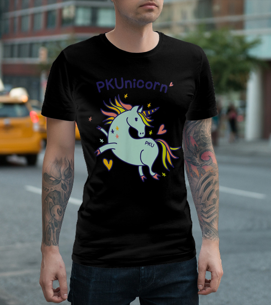 PKUnicorn PKU Awareness Cute Unicorn with Hearts and Stars T-Shirt
