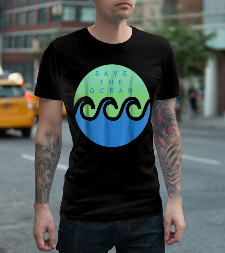 Save The Ocean Stop The Pollution of Our Seas Waves Circle T-Shirt