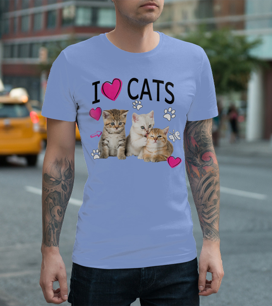 I Love Cats Kittens Hearts and Paws T-Shirt