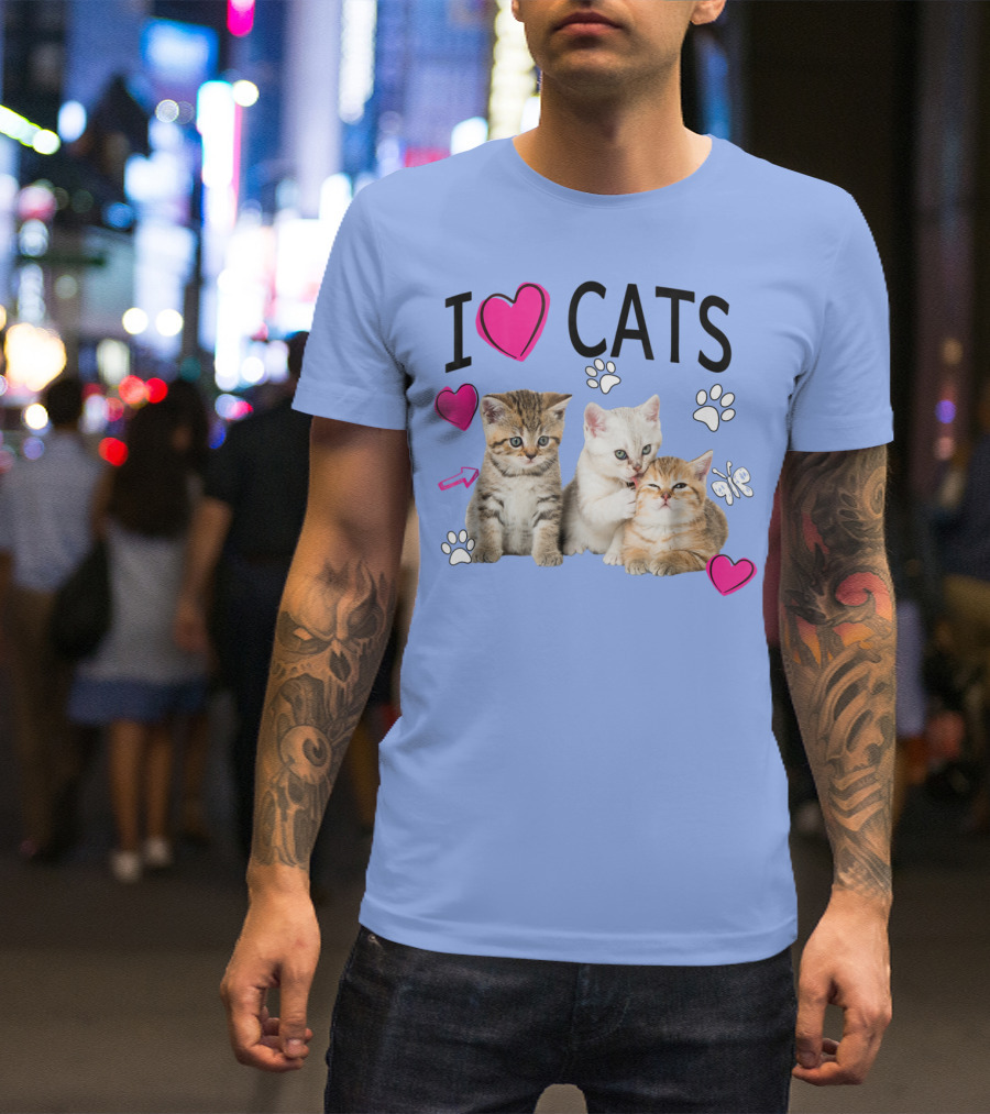 I Love Cats Kittens Hearts And Paws T-Shirt