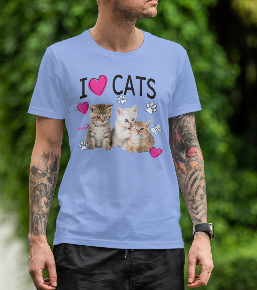 I Love Cats Kittens Hearts And Paws T-Shirt
