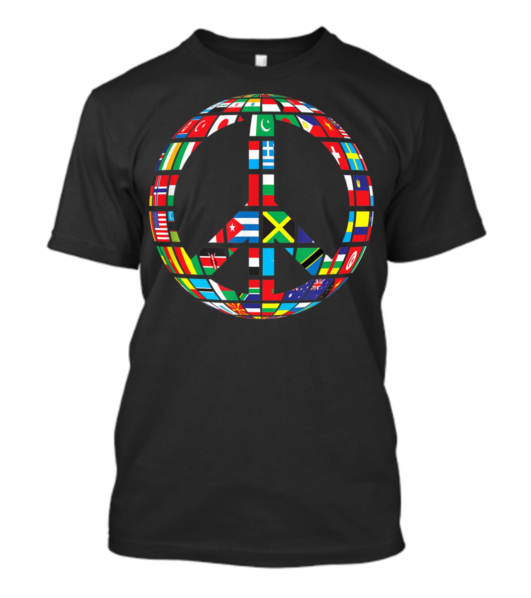 Global Peace Symbol With International Flags Multicultural Unity T-Shirt