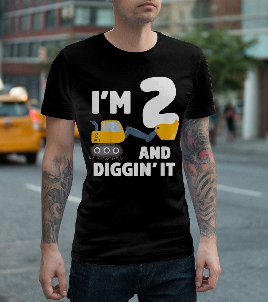 I'm 2 And Diggin' It Kids Construction Truck 2nd Birthday Boy T-Shirt