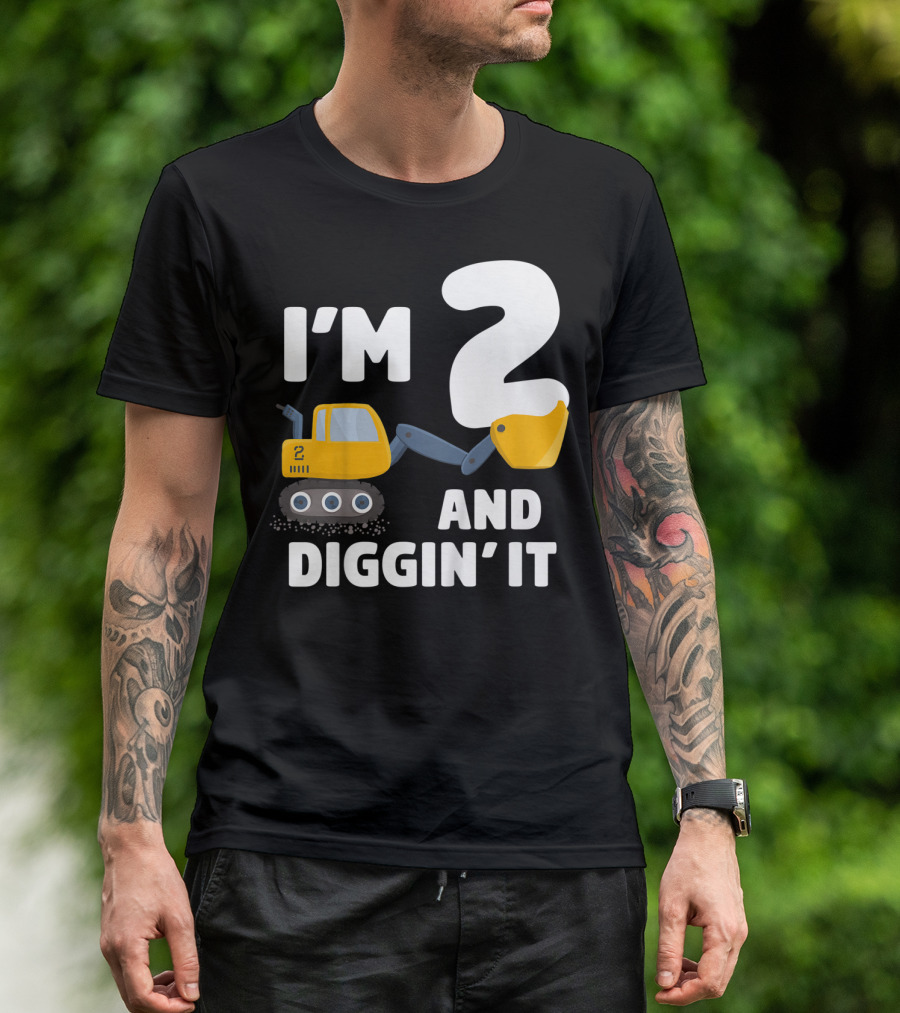 I'm 2 And Diggin' It Kids Construction Truck 2nd Birthday Boy T-Shirt