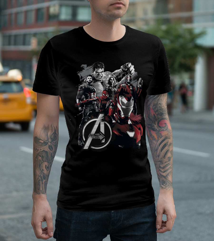 Marvel Avengers Infinity War Grunge Iron Man Spider-Man Captain America Hulk Black Widow Star-Lord T-Shirt