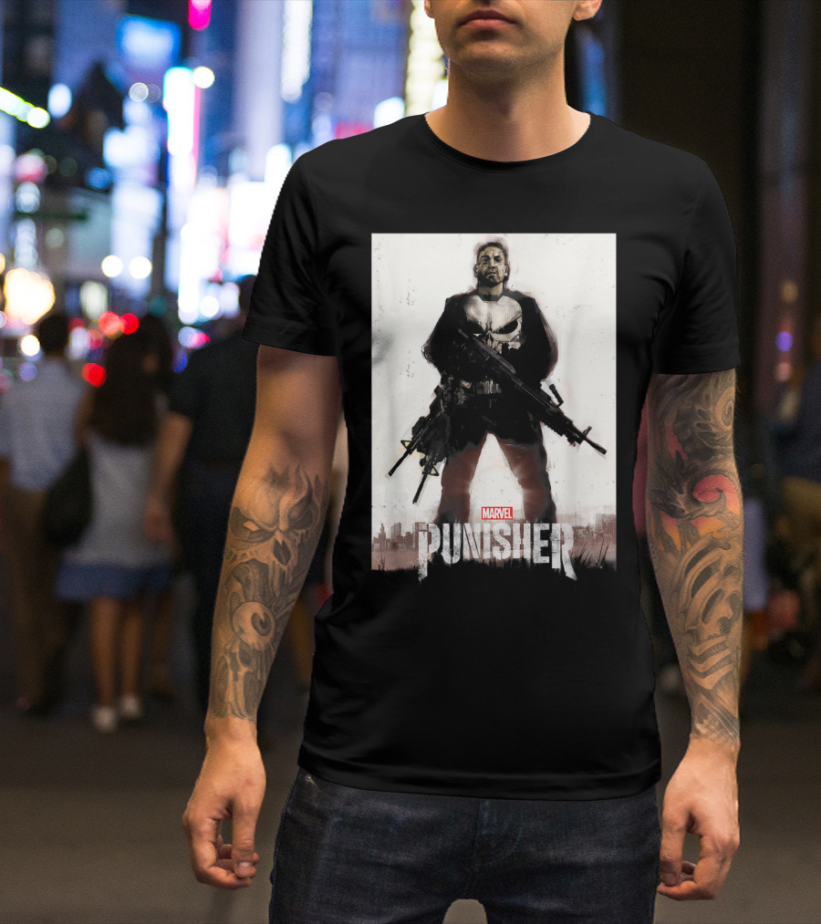 Marvel The Punisher Frank Castle One Man Army Standing With Weapons And Skull Emblem T-Shirt