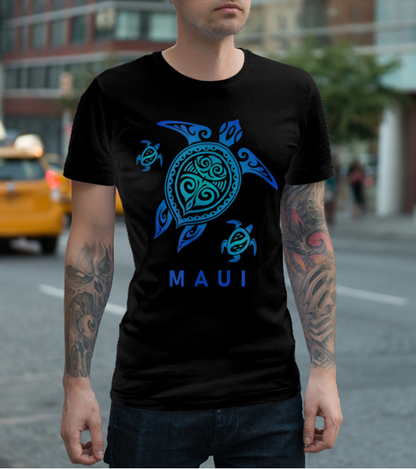 Maui Hawaii Blue Tribal Turtle T-Shirt