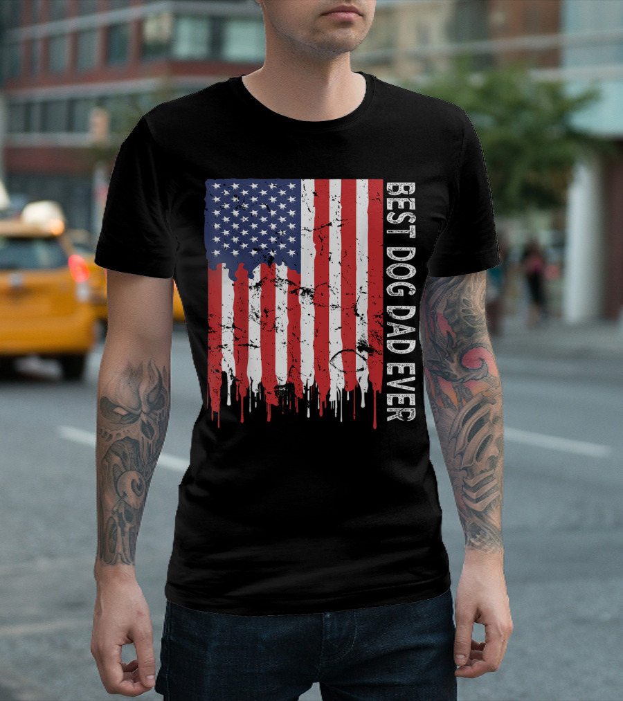 Best Dog Dad Ever American Flag Mens T-Shirt