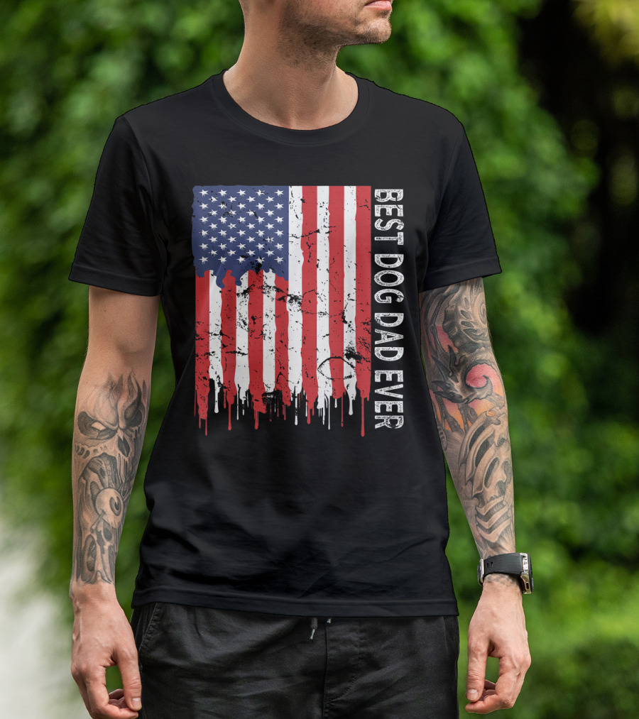 Best Dog Dad Ever American Flag Mens T-Shirt