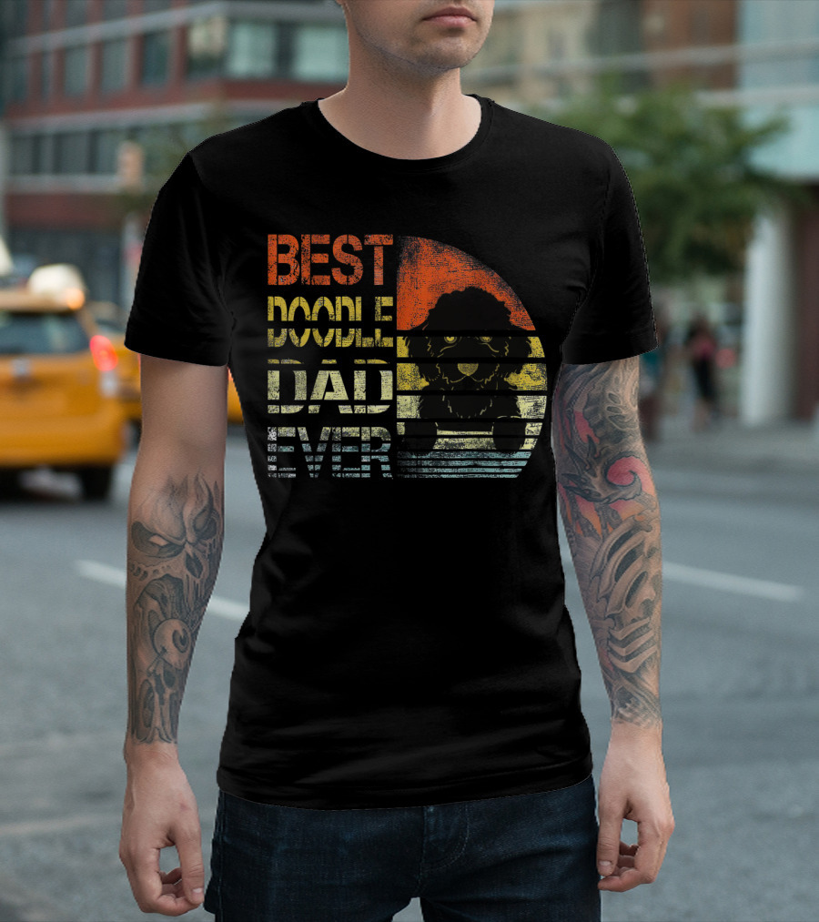 Best Doodle Dad Ever Vintage Gold Sunset Dog T-Shirt