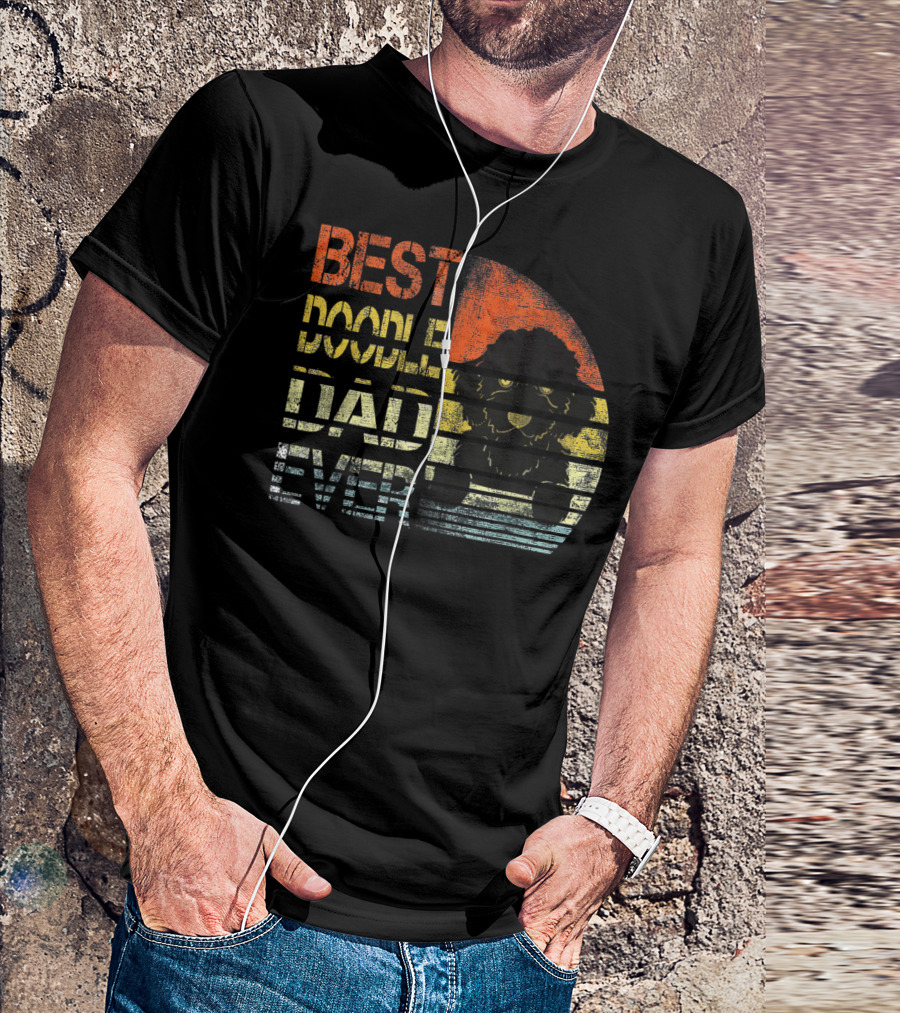 Best Doodle Dad Ever Vintage Gold Sunset Dog T-Shirt