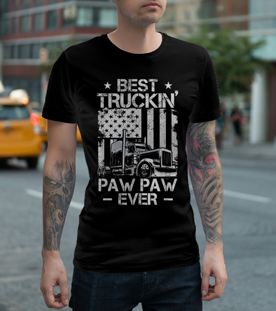Best Truckin' Paw Paw Ever American Flag Semi Truck T-Shirt