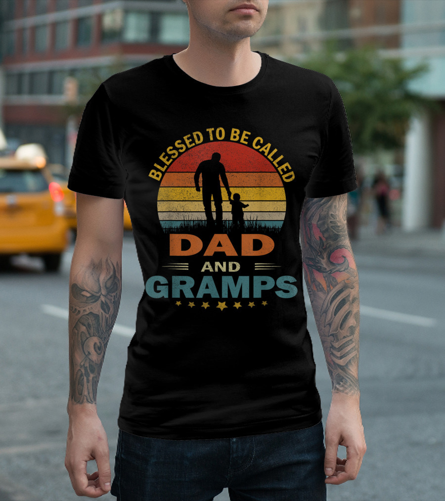 Blessed To Be Called Dad And Gramps Vintage Sunset T-Shirt