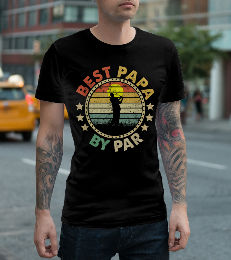Best Papa by Par Retro Golf Sunset Father's Day Men's T-Shirt