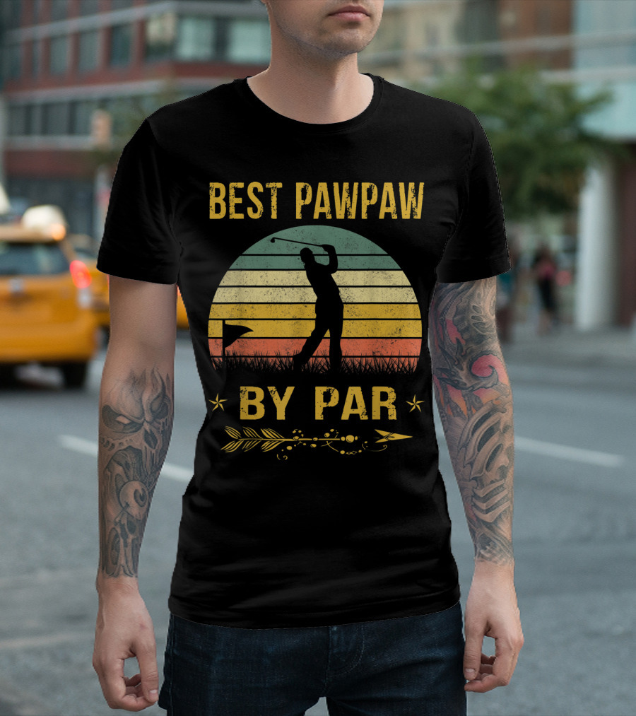 Father's Day Best Pawpaw By Par Funny Golf Silhouette Vintage Sunset T-Shirt