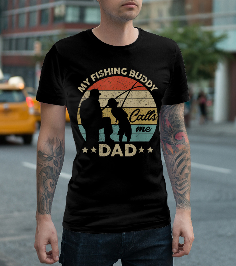 My Fishing Buddy Calls Me Dad Retro Stripes T-Shirt