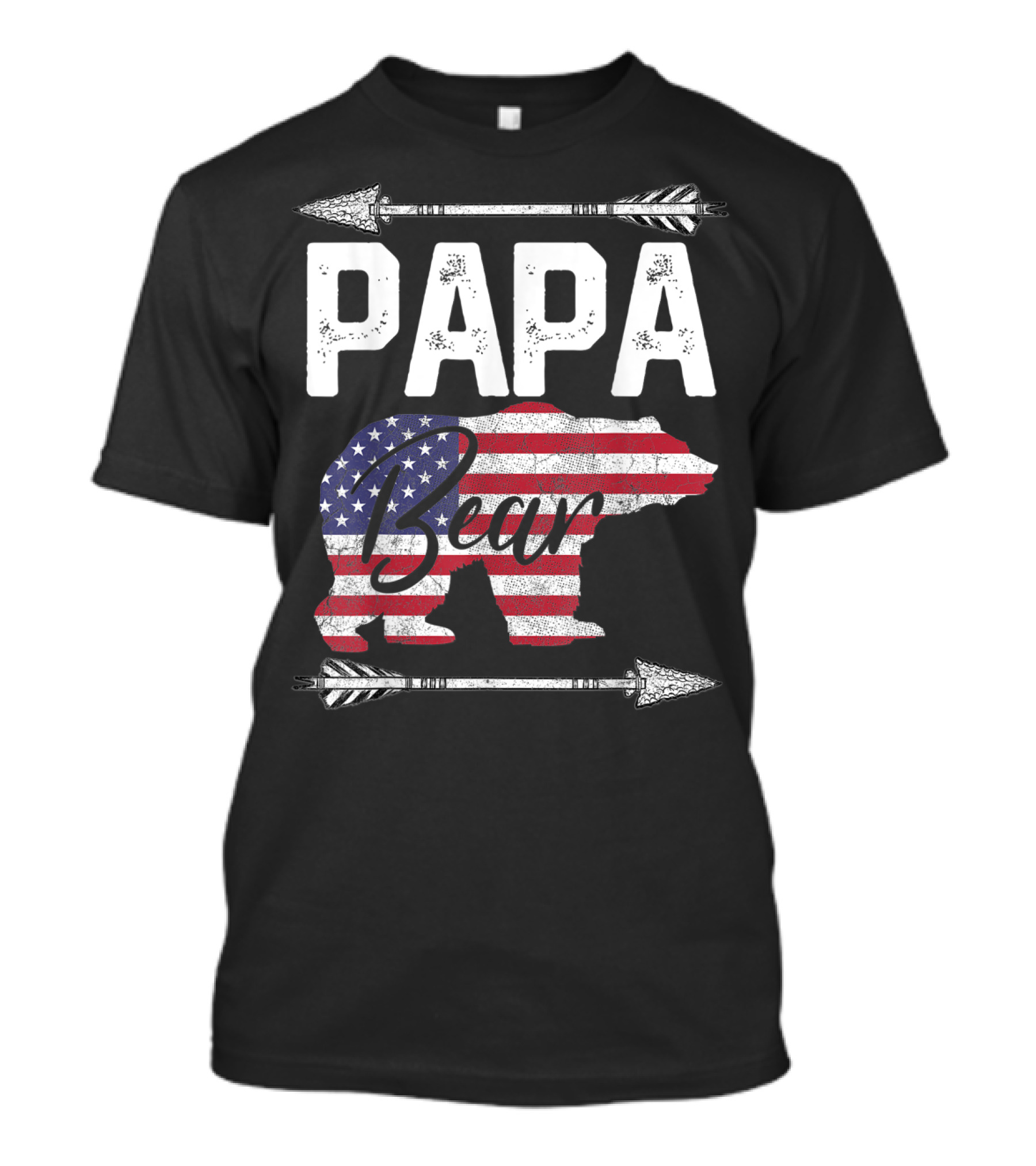 Mens Papa Bear American Flag 4th Of July Father's Day T-Shirt