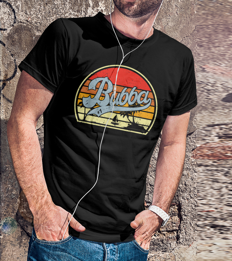 Bubba Retro Sunset Sailboat Palm Trees T-Shirt