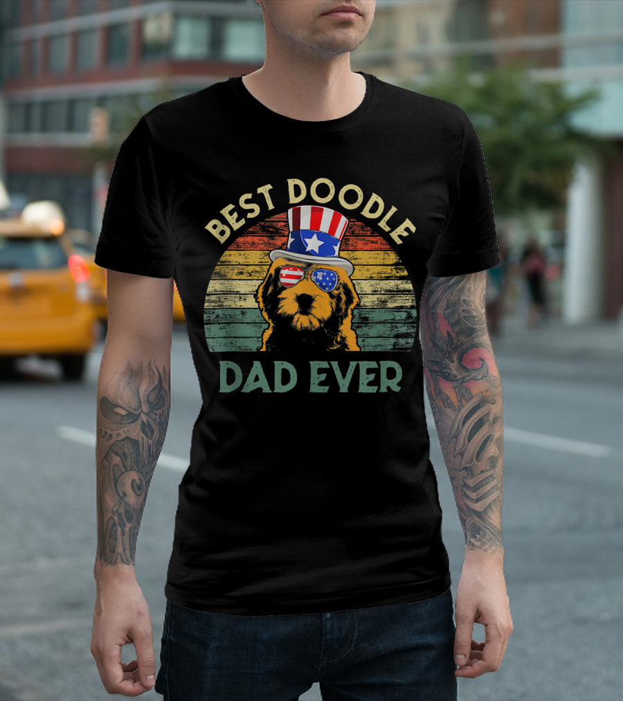 Best Doodle Dad Ever Patriotic Vintage Dog T-Shirt