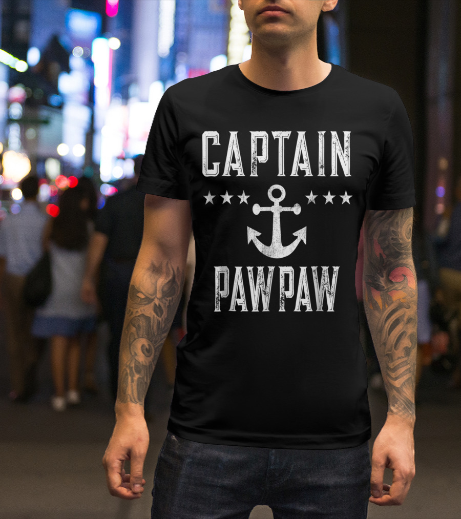 Captain PawPaw Nautical Anchor Stars Mens Vintage Family Cruise T-Shirt